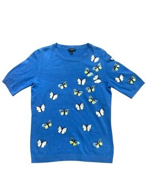 Vintage Talbots Petite Blue Crewneck Sweater with sequin butterflies